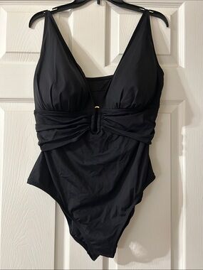 Bleu Rod Beattie Black One-Piece Swimsuit with Ruching